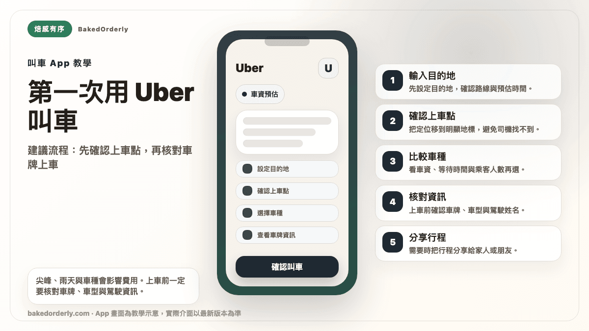 Uber App 推薦碼輸入步驟與安全搭乘檢查圖