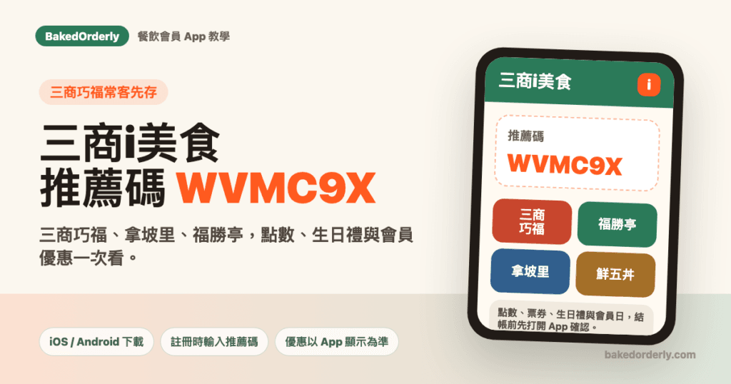 三商i美食推薦碼 WVMC9X 三商巧福拿坡里福勝亭會員 App 教學封面圖
