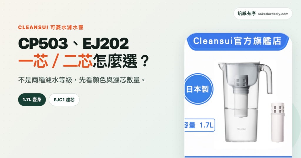 可菱水 CP503、EJ202 1.7L 濾水壺一芯與二芯選購指南封面