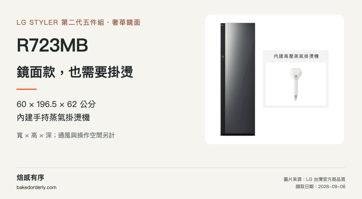 LG R723MB 電子衣櫥官方產品圖、機身尺寸與功能差異