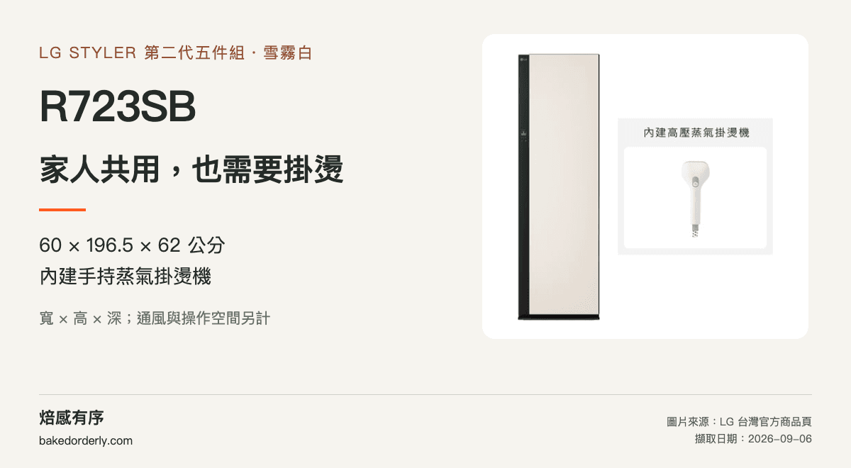 LG R723SB 電子衣櫥官方產品圖、機身尺寸與功能差異