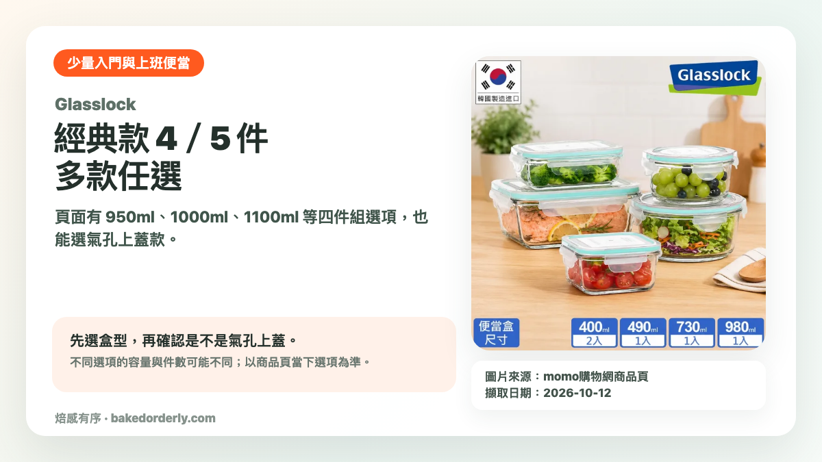 Glasslock 經典款四件與五件微波保鮮盒小套組產品來源卡