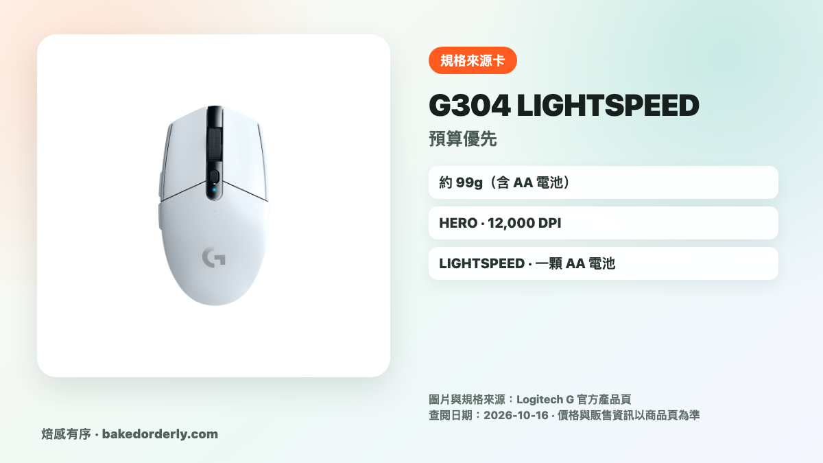 Logitech G304 LIGHTSPEED 無線遊戲滑鼠重量供電與感應器來源卡