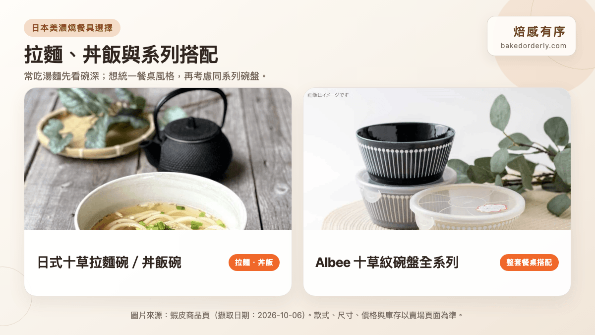 日本美濃燒日式十草拉麵碗與 Albee 碗盤系列商品圖